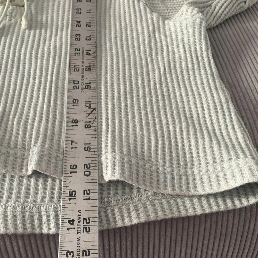 FP one size medium free people Women's Sage Green Lace-Up short sleeve puff top